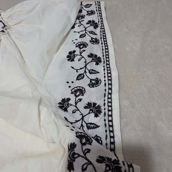 Old Navy 3X Embroidered Mini Swing Dress Creme Black Flutter Boho Pockets Cotton - Picture 10 of 11